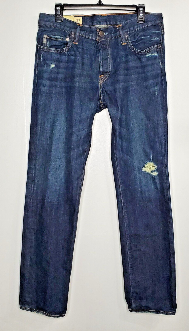 Abercrombie Fitch Mens Jeans Distressed Slim Straight Button Fly Blue SZ 32X32